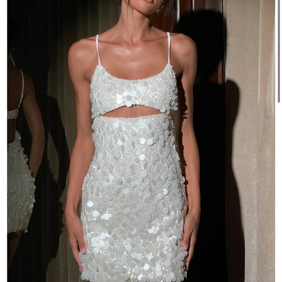 Meshki Ivory Sequin Cut-Out Mini Dress - Picture 1 of 1